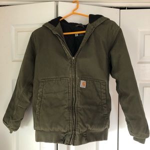 Carhartt Boys’ Active Jacket - Canvas with Flannel Lining - Army/Olive Green.